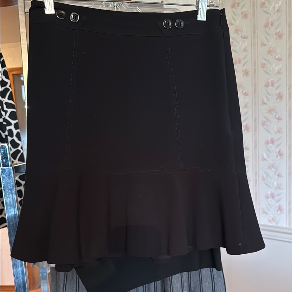 White House Black Market Black Trumpet Skirt with Ruffled High-Low Hem